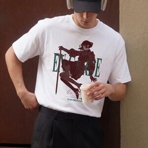 White Graphic Tee with Fencing Design